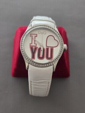 D&G White Leather 'I ♥ YOU' Peek A Boo Watch